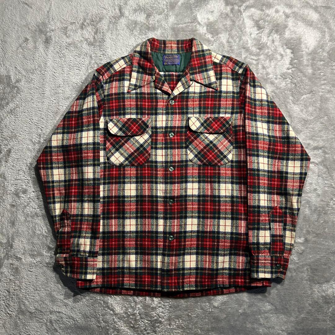 古*J様 70s USA製 vintage ウールチェックボードシャツ 開襟 フ