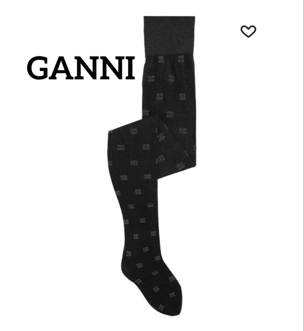 nn GANNI/ ガニー　ロゴ　ブラックラメタイツ GANNI バタフライ ロゴ タイツ | ブラック | FARFETCH JP