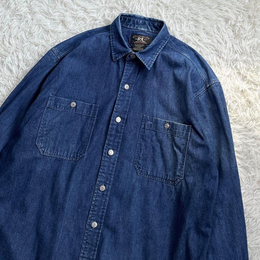 90s・三ツ星タグ】RRL デニム ワーク シャツ オーバーサイズ