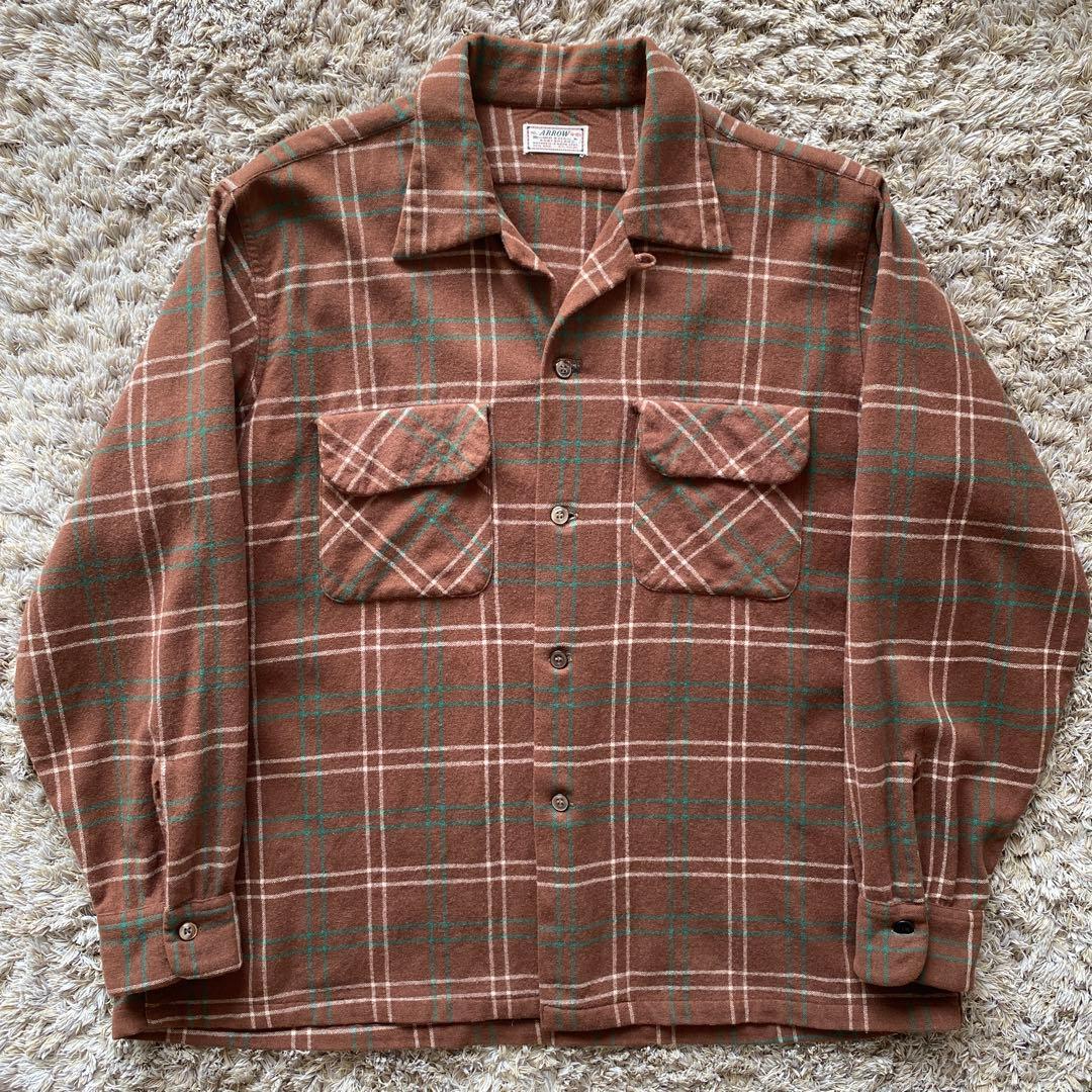 arrow 50s 開襟シャツ オープンカラー ウールシャツ ヴィンテージ