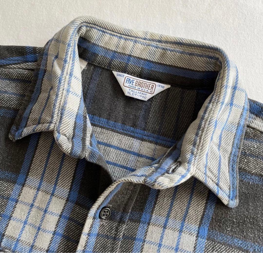 神配色 美品 80s USA製 ファイブブラザー ネルシャツ ブルー ブラック