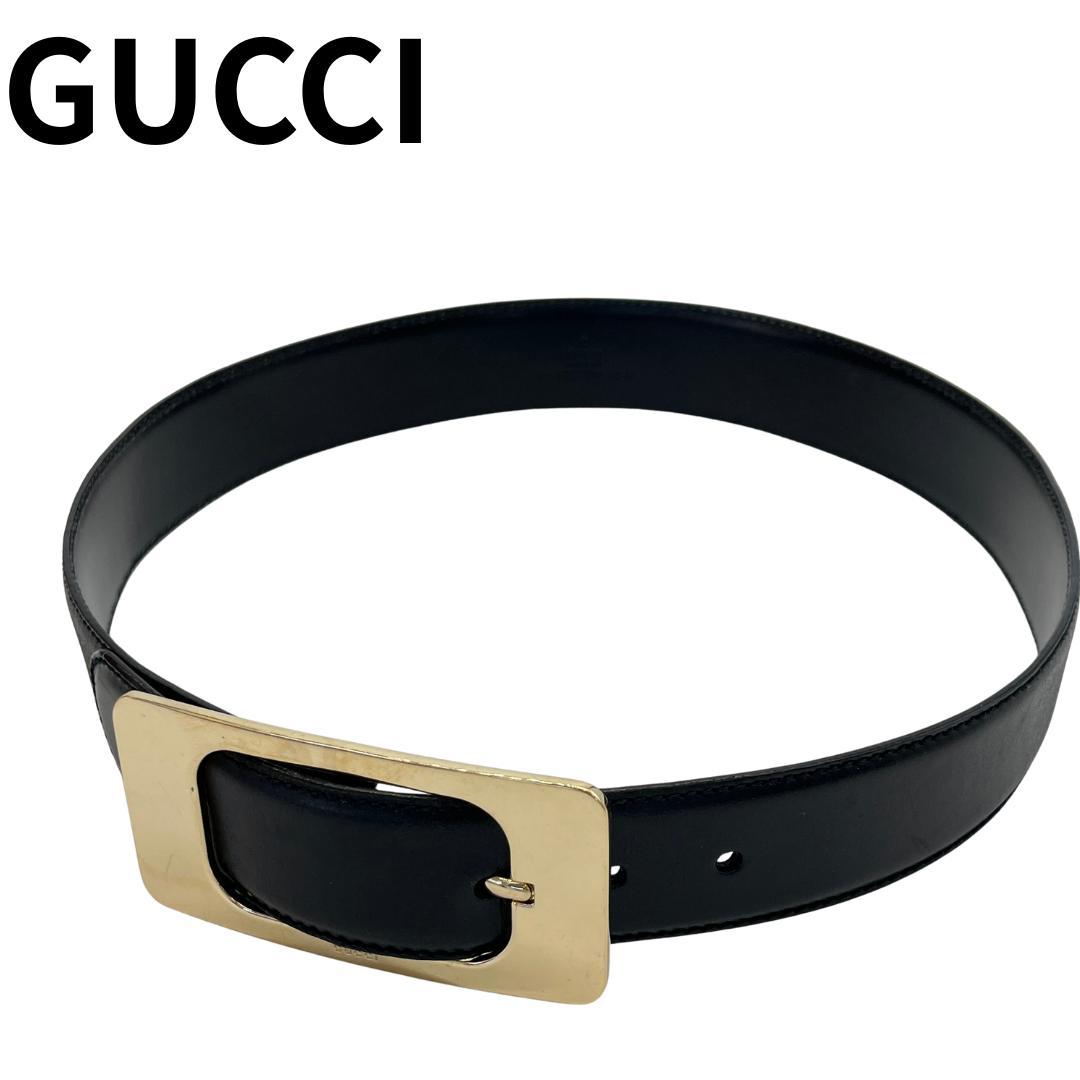 GUCCI グッチ レザーベルト ゴールドバックル ブラック
