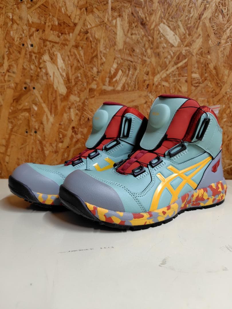 限定ASICS 安全靴 水色/赤/グレー