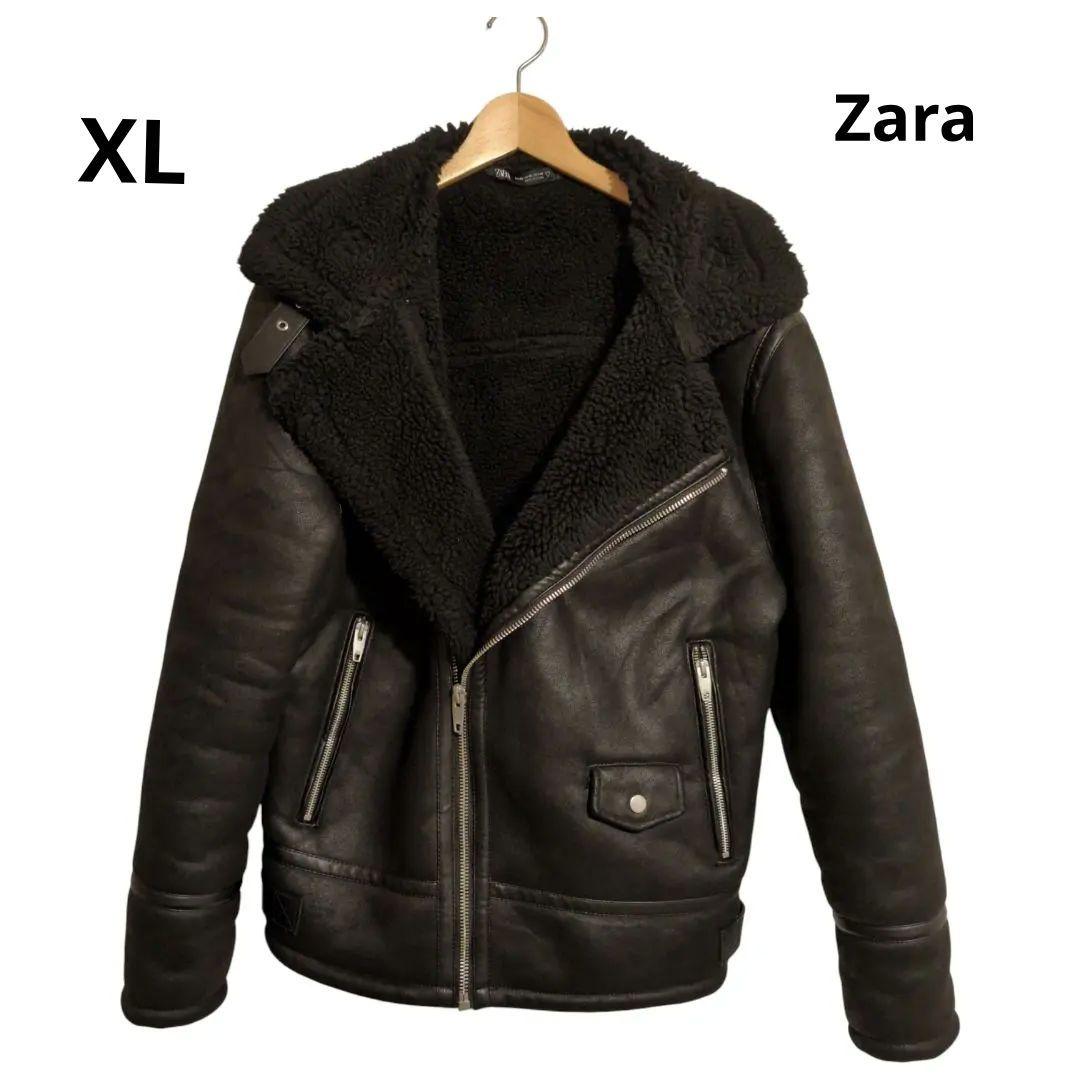 【極美品】ZARA ザラ フェイクムートン ライダースジャケット XL 黒 ボア