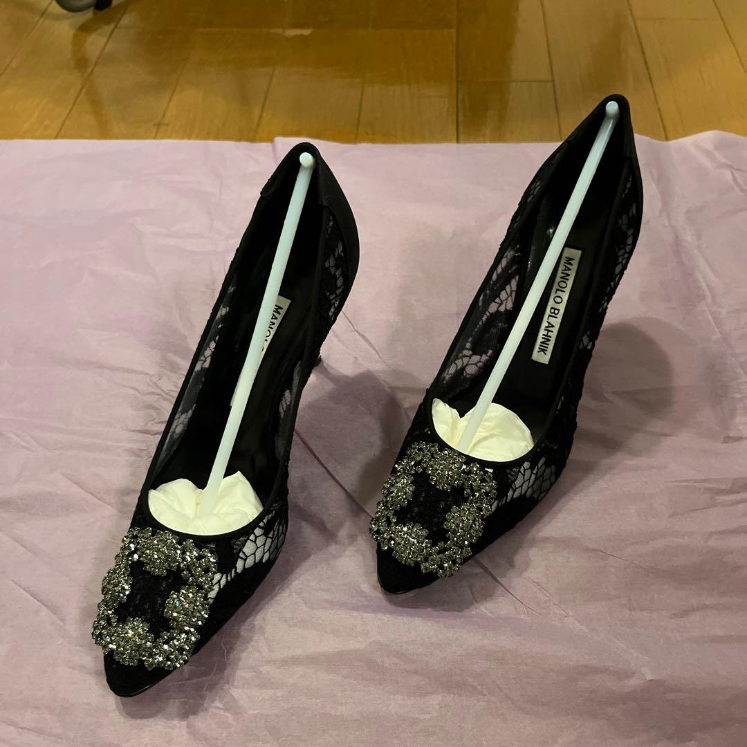 キャメロン様　極美品マノロハンギシ　レース ブラック 35.5（22.5）