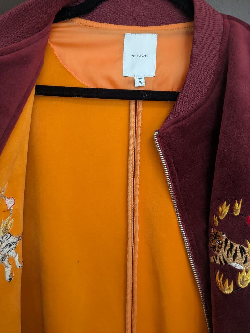 rehacer スカジャン MA-1 ジャケット M ワイン レアセル ベロア - メルカリ