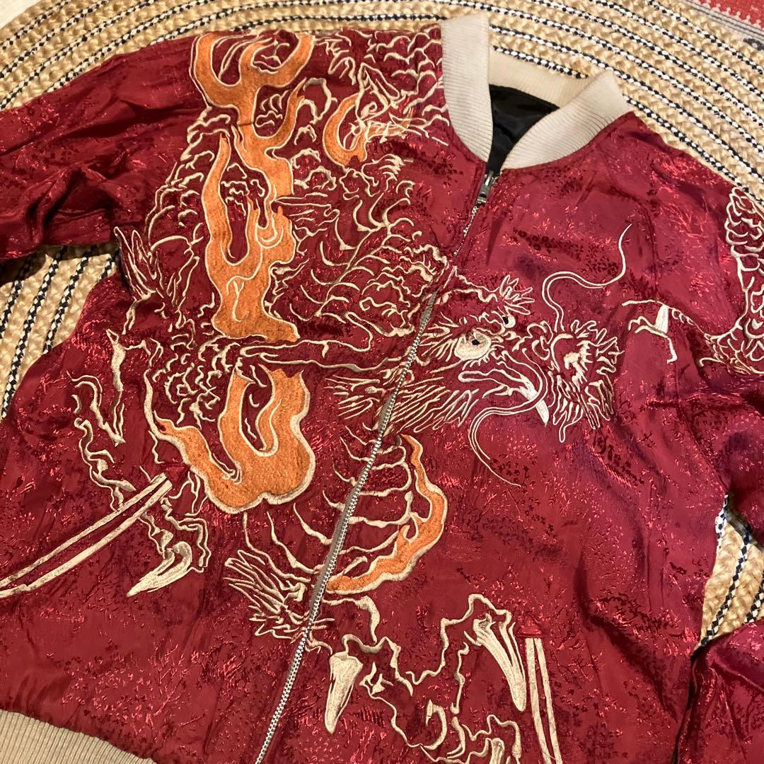 商*盛様 ドラゴン刺繍 バーガンディ スカジャン　鯉　龍　花旅旅団