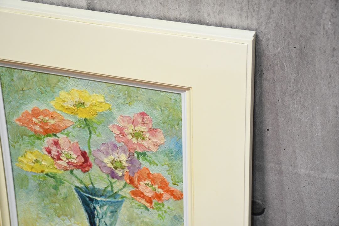 DHK166 森山英世 F4号 油彩画 「ポピー」 真作保証 額装 肉筆 静物画