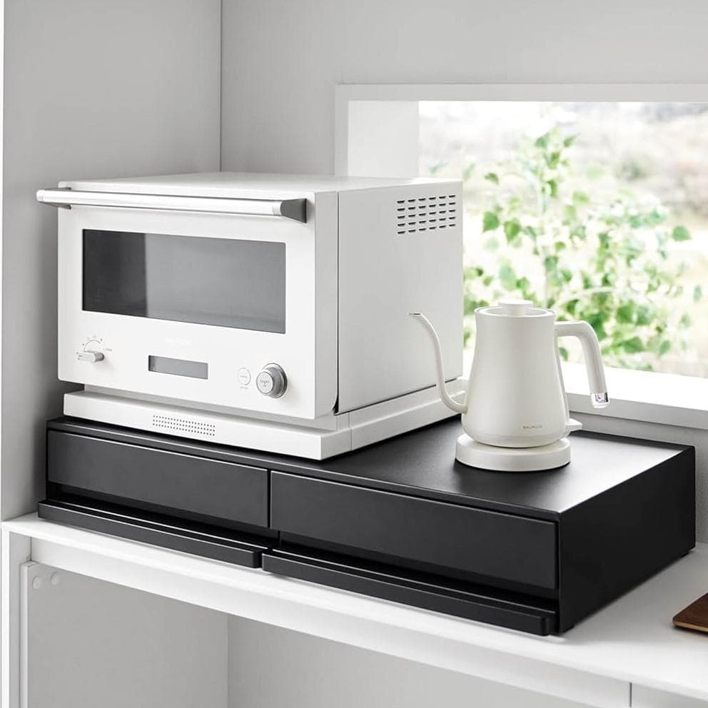 【ゆー】tower キッチン家電下引き出し＆スライドテーブル W80 黒