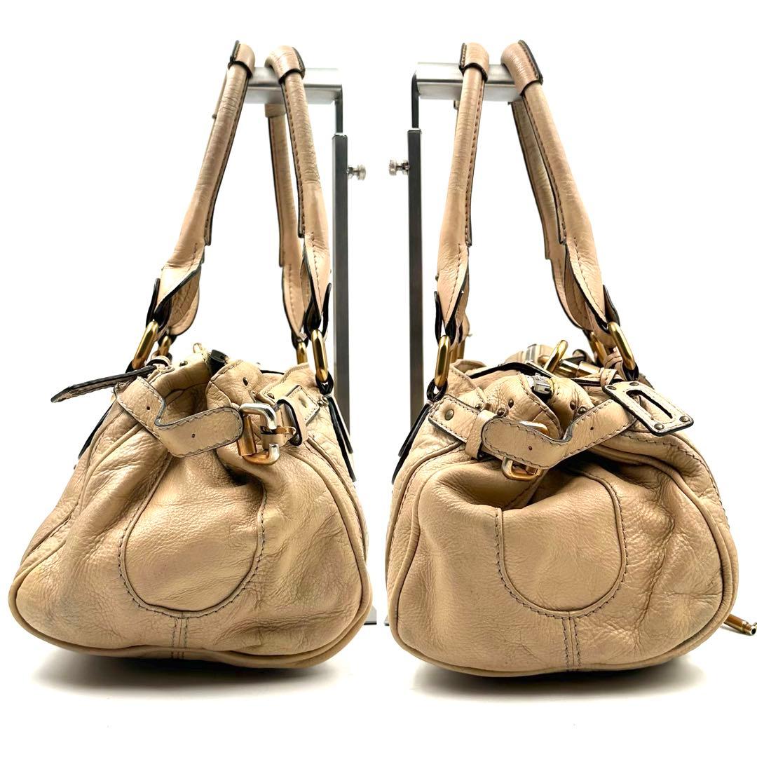 《美品》Chloe パディントン レザー ハンドバッグ 南京錠 鍵付 ベージュ