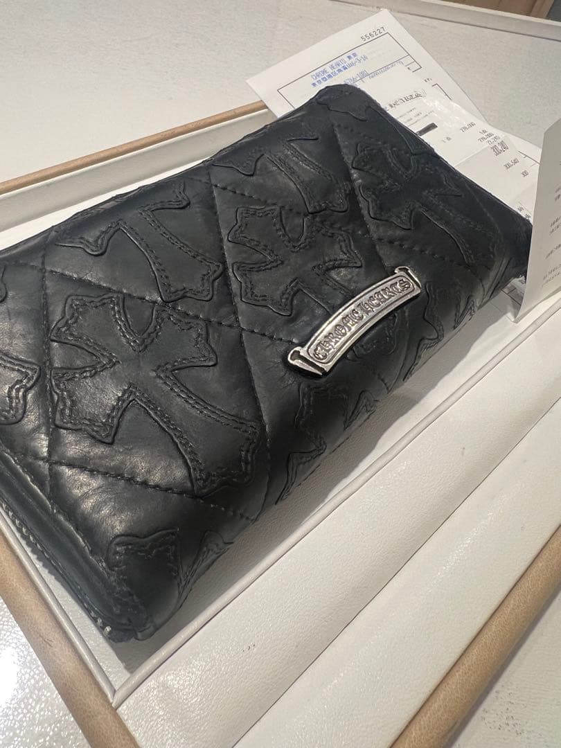 【良品・インボイス原本】クロムハーツ CH長財布 キルティングブラックレザー
