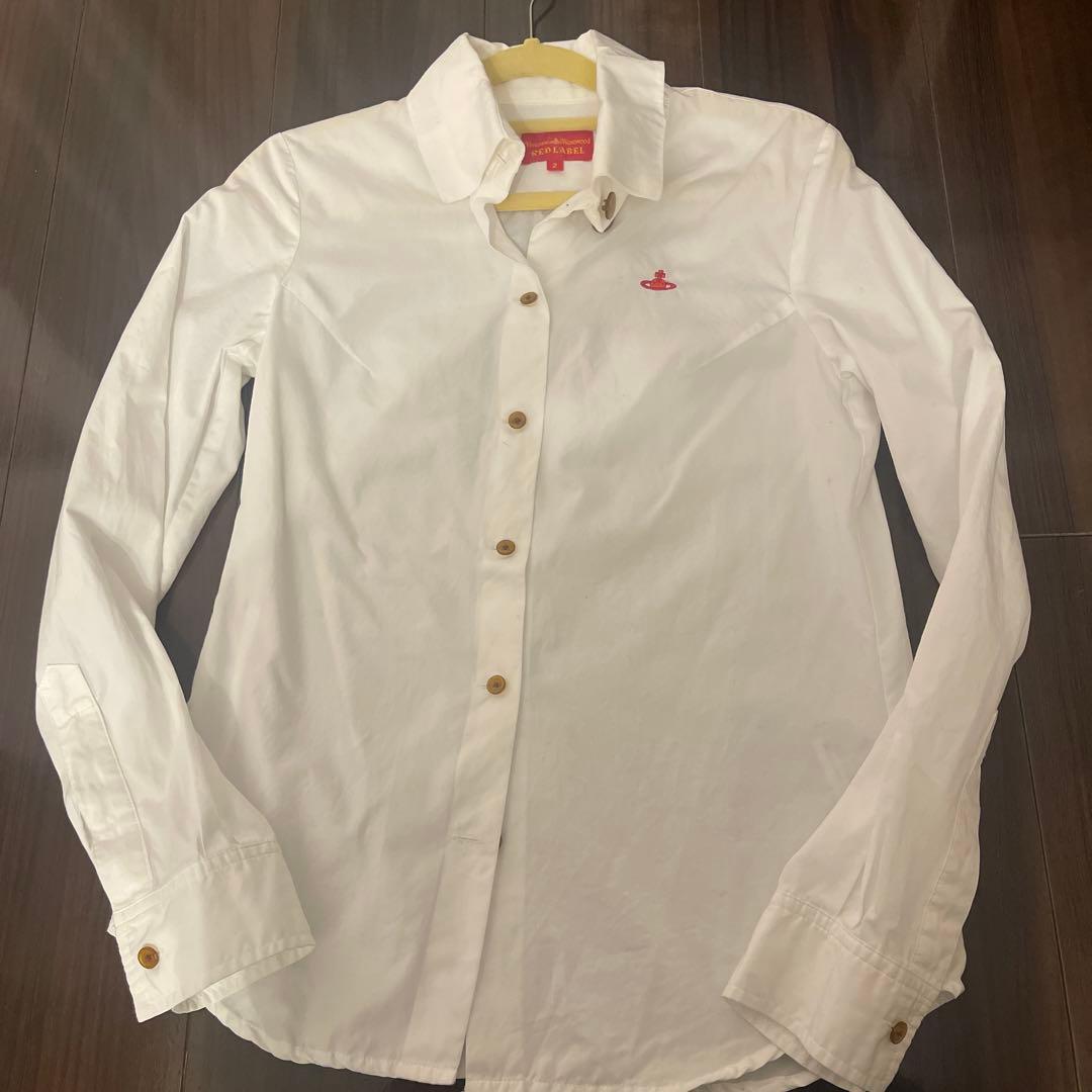 Vivienne westwood ホワイト ボタン付きシャツ 赤ロゴ刺繍 レア 旧赤タグ ヴィヴィアンウエストウッド シャツ 白 ホワイト WHITE