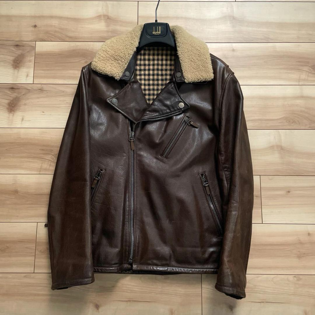 dunhill ダンヒル 襟ムートン レザー ライダース ジャケット