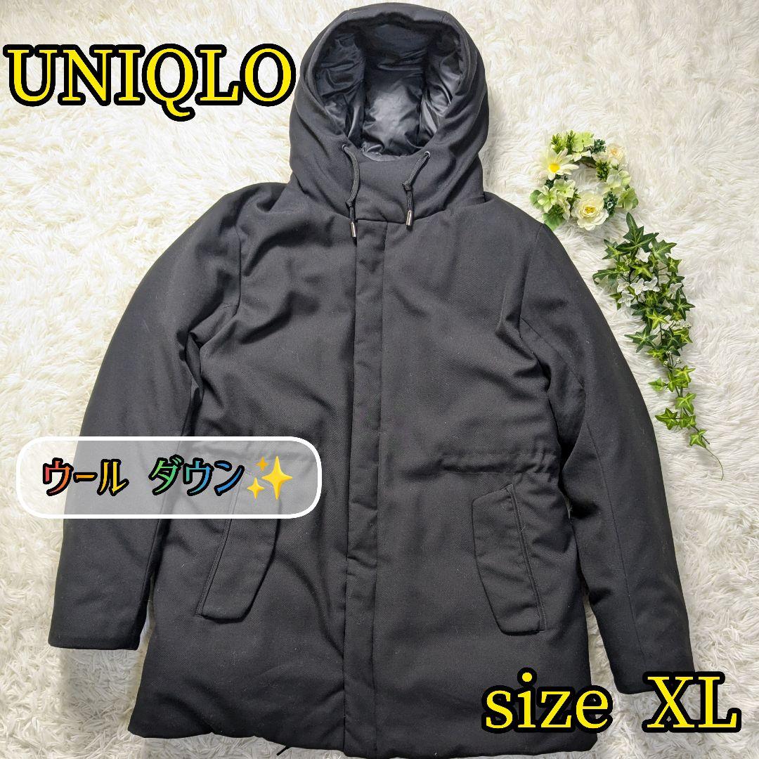 UNIQLO✨XL】ウール ダウン ジャケット パーカ ブラック - メルカリ