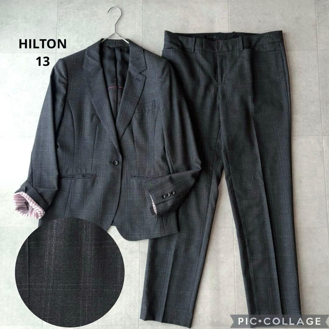 【大きいサイズ】HILTON パンツスーツ チェック 黒系 13 LiberO
