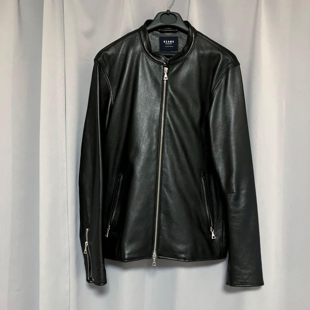 ビームス ハート　レザージャケット シングルライダース　羊革　黒　Lサイズ BEAMS HEART（ビームス ハート）レザー ブルゾン（ブルゾン レザー