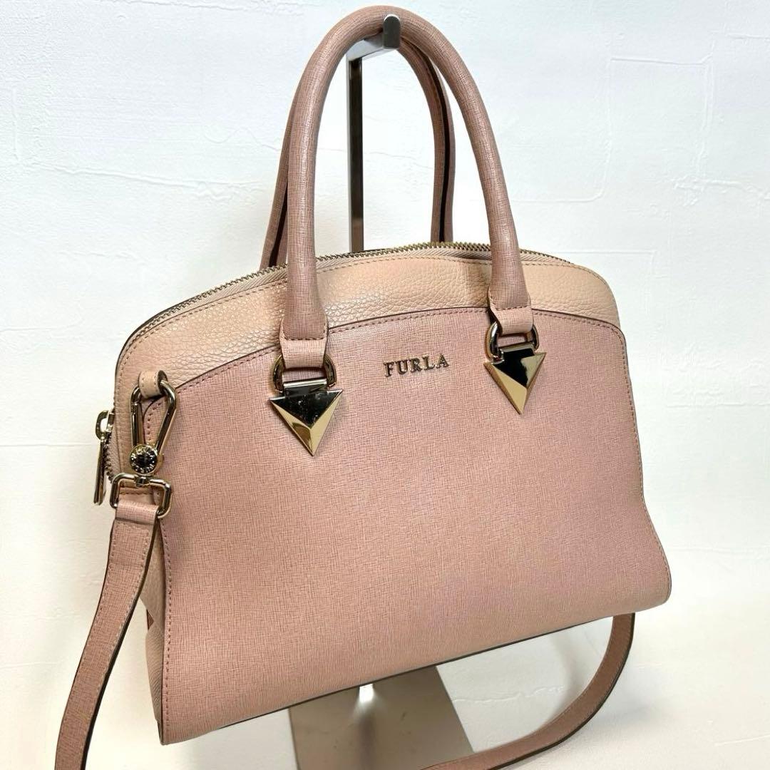 FURLA 2wayレザーハンドバッグ ショルダー ピンク ゴールド金具 - メルカリ