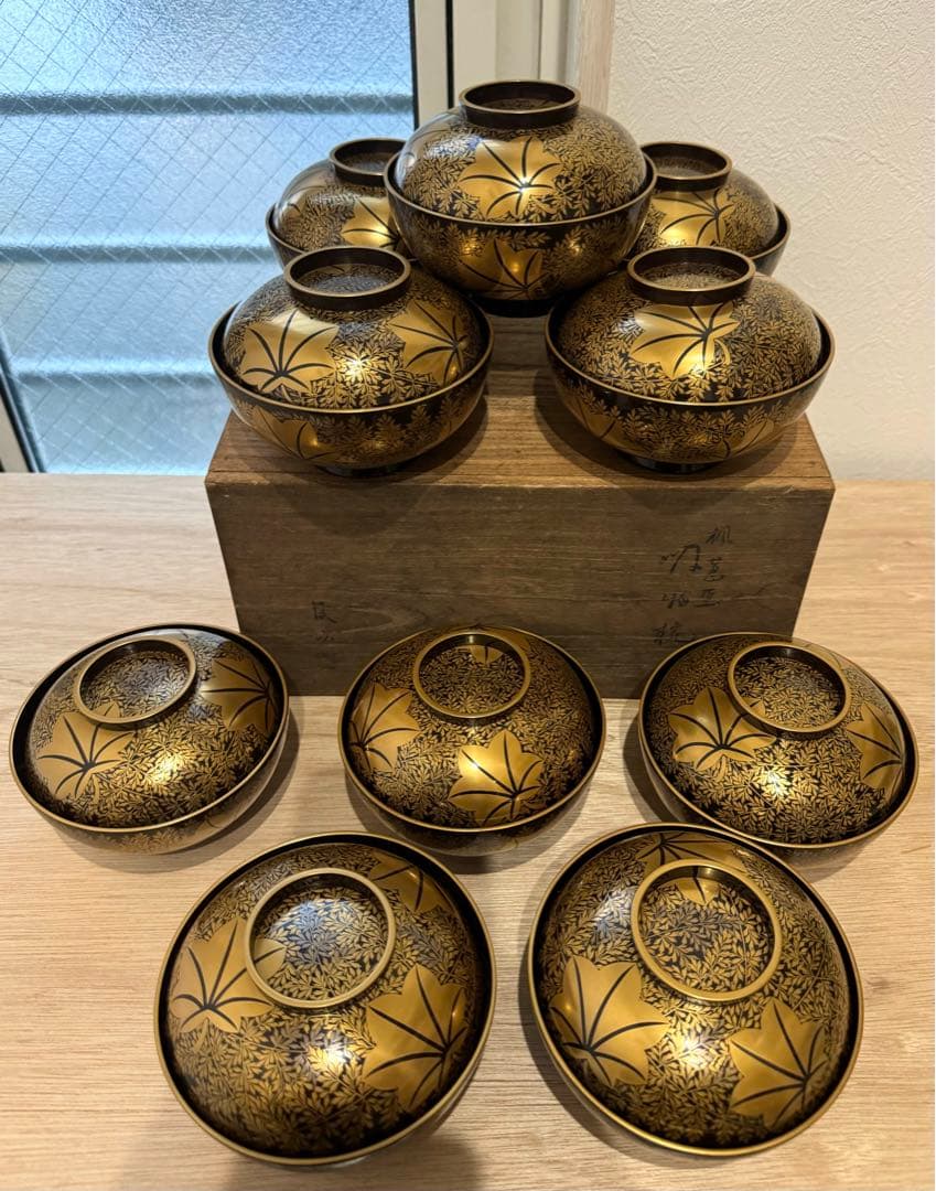 金蒔絵　塗師 金森春次　吸物椀　十客　共箱　長期保管品