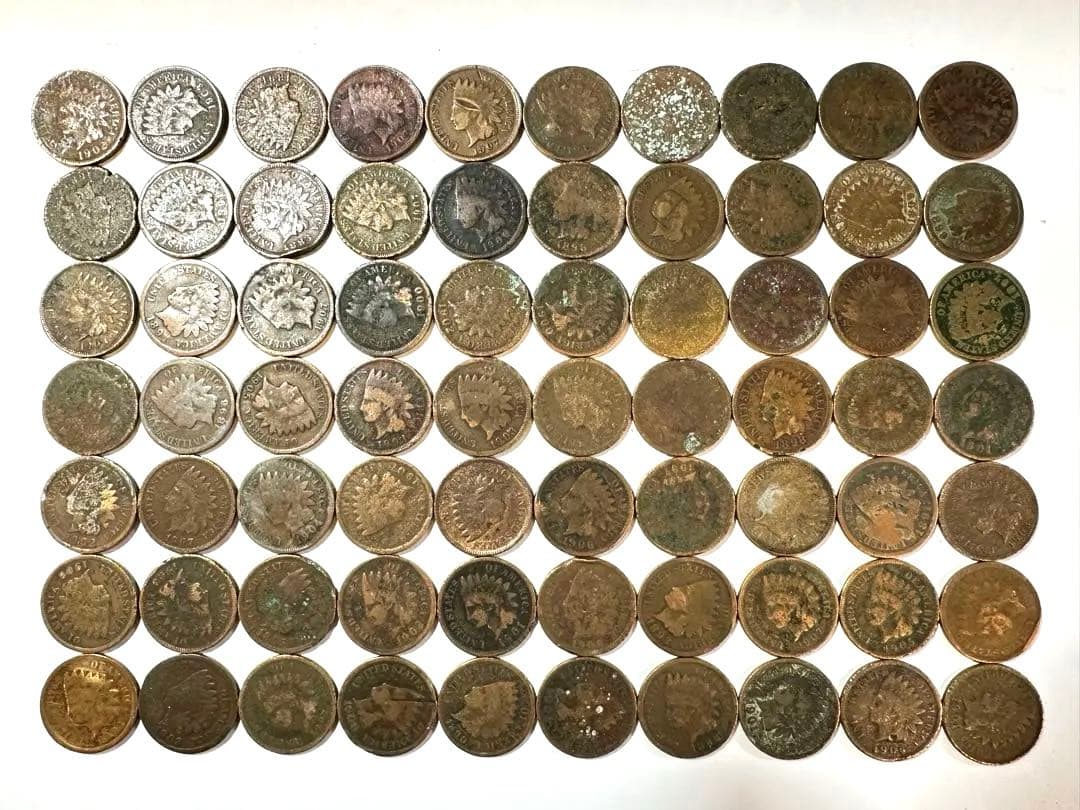 【70枚セット】 アメリカ硬貨 青銅貨 １セント インディアンヘッド ダメージ有