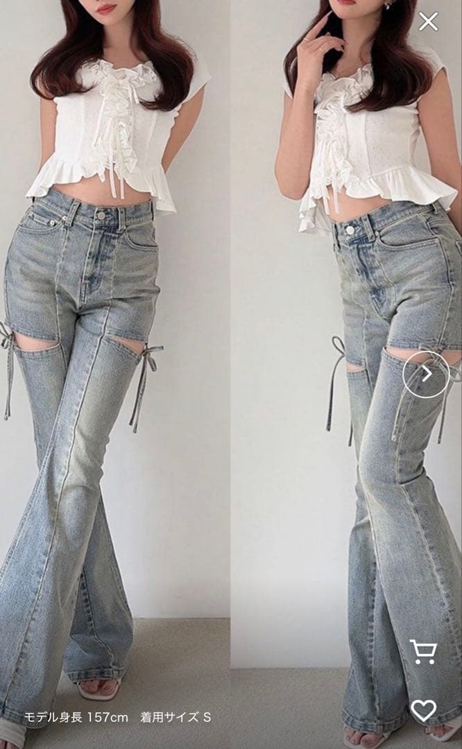 RESEXXY カットアウトリボンデニムパンツ ライトブルー - メルカリ