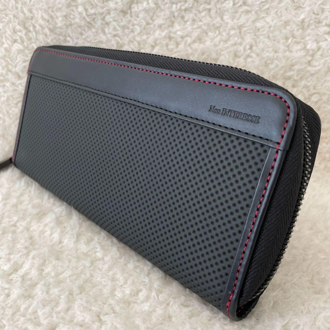 【未使用】ノイインテレッセ 長財布 ラウンドファスナー 黒 赤 カーボンレザー