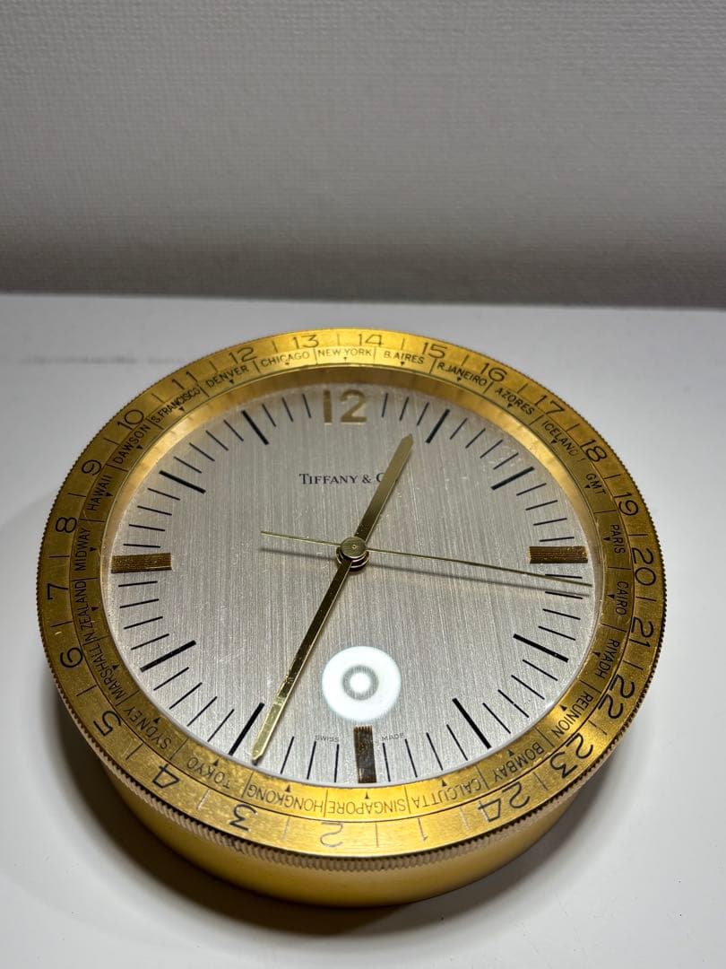 ティファニーTiffany & Co. ゴールド置時計 ヴィンテージクロック真鍮 Tiffany Atlas Gold Dial Alram Table Clock for $680 for sale from a