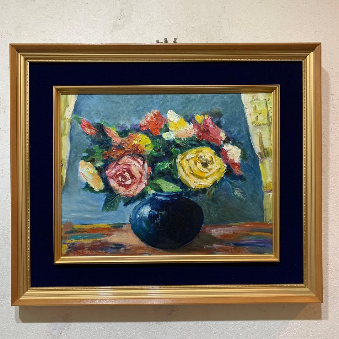絵画 額装 油彩肉筆画 F6 サイン有り 薔薇 - メルカリ