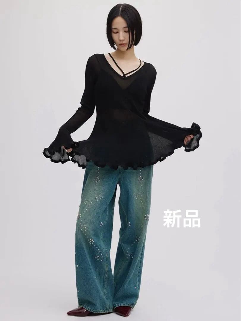 ameri アメリ STUDS STRAIGHT DENIM PANTS