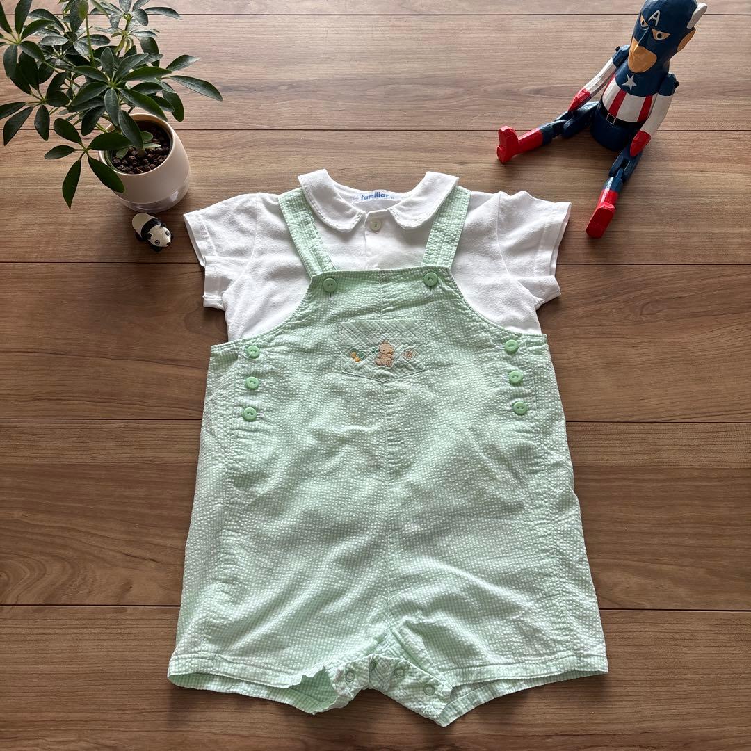 ファミリア ミントグリーン オーバーオール 80サイズ - メルカリ