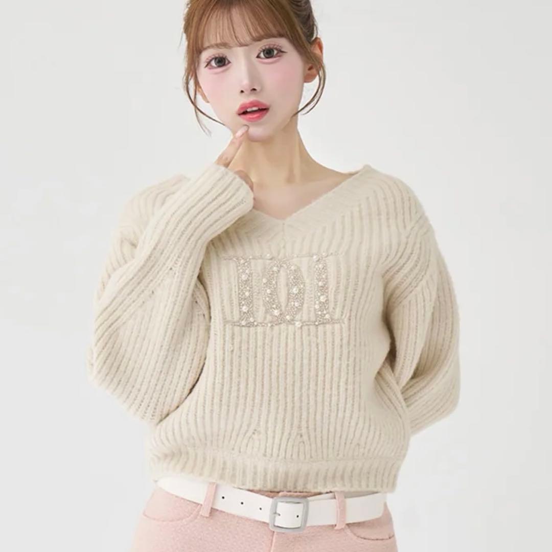 Darich ファンシービーズDDロゴボリュームニットトップス アイボリー