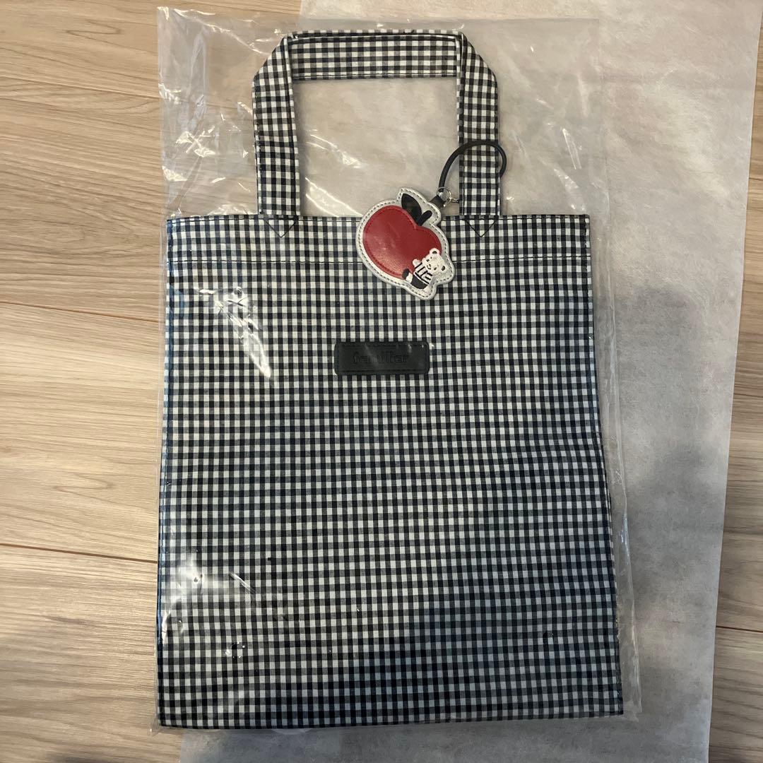 ファミリア ギンガムチェック トートバッグ　白黒