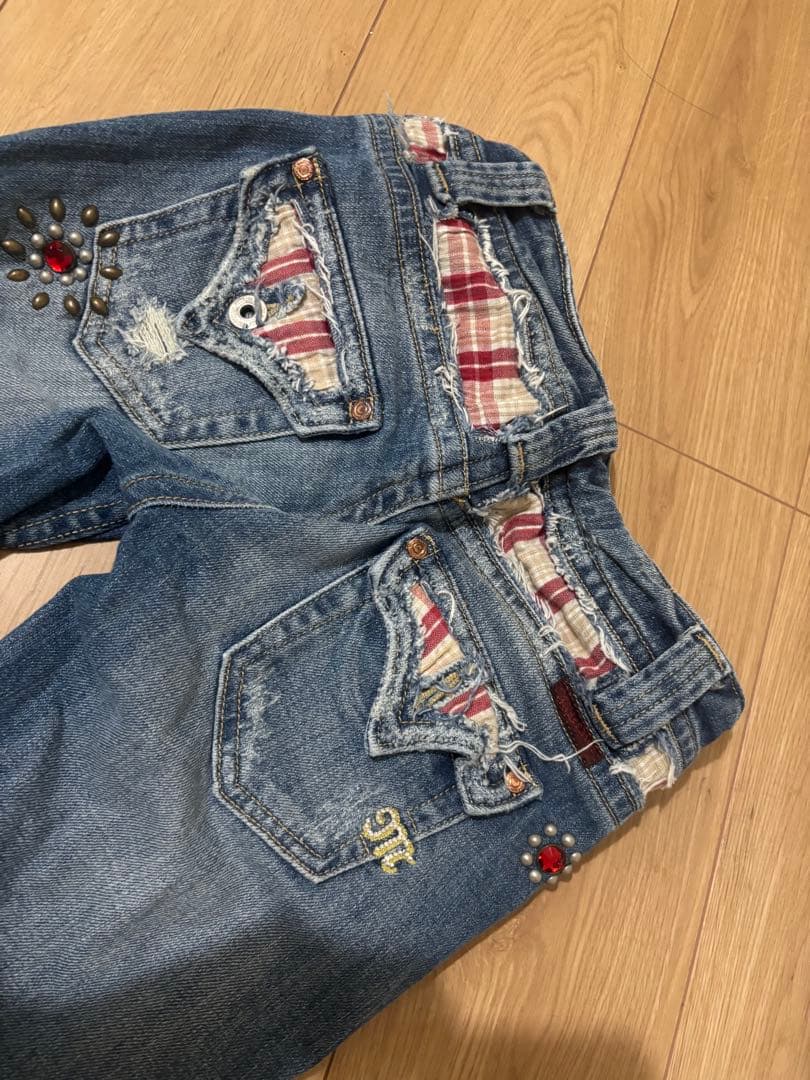 miss me ミスミー ストレートデニム スキニー y2k刺繍装飾ローライズ