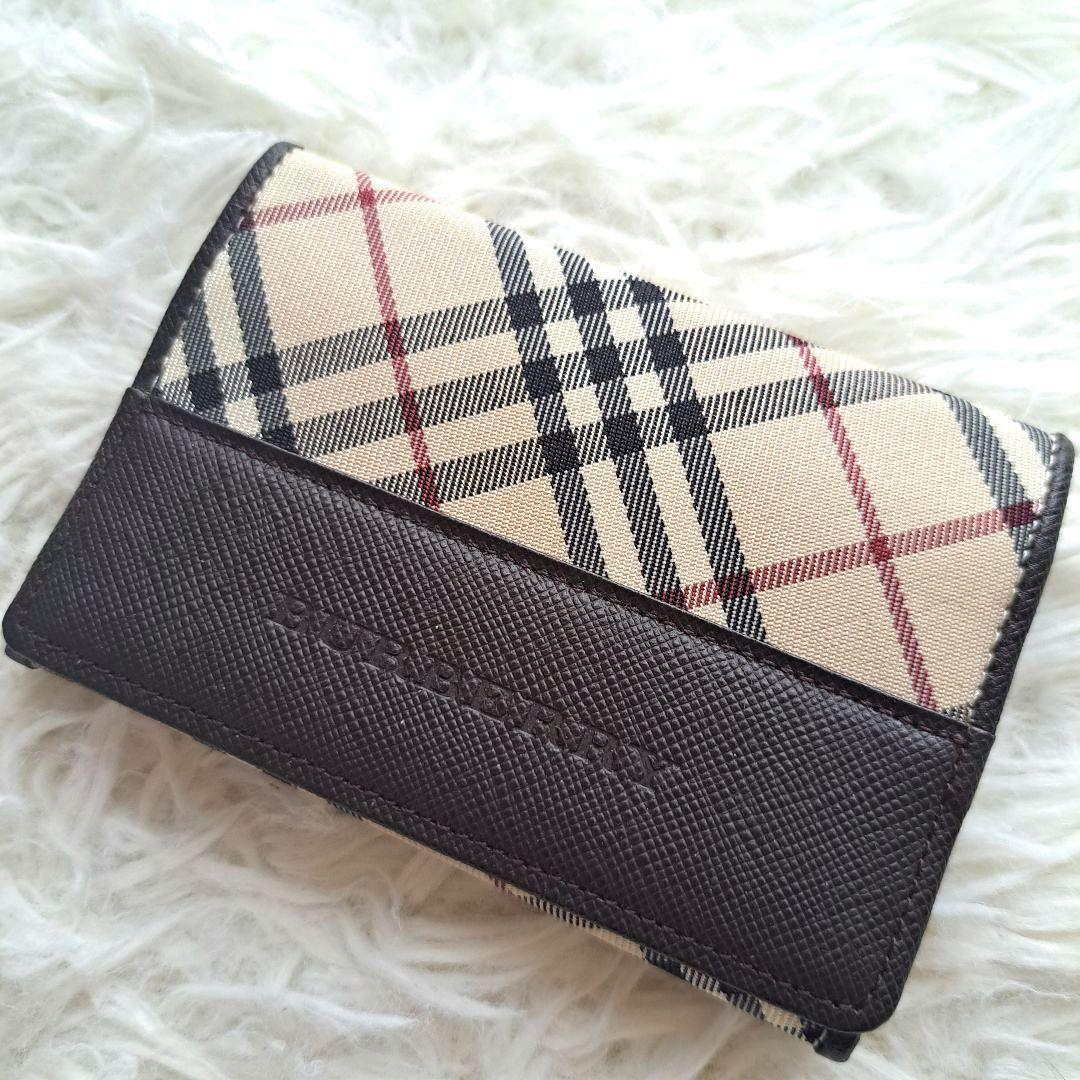 【未使用級】【バーバリー】ノバチェック レザー キャンバス名刺入れ カードケース