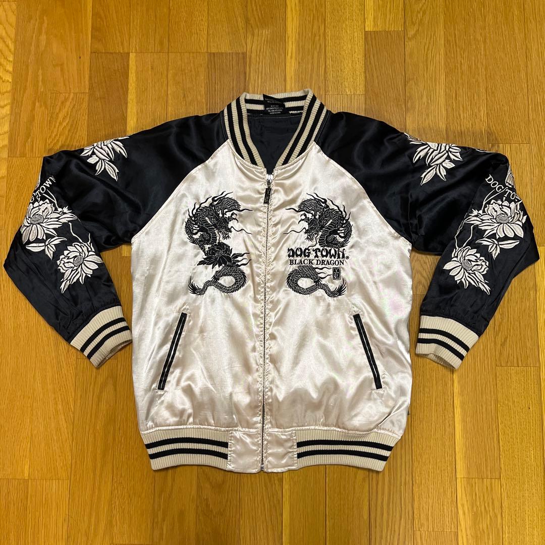 DOG TOWN スカジャン 龍と虎刺繍と髑髏(黒龍)