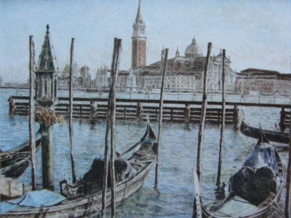 緒方 洪章 【ヴェネツィア】 希少画集画、状態良好、新品高級額装付