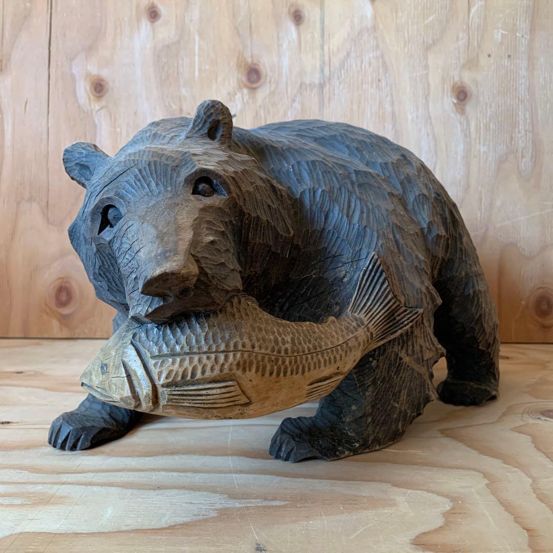 木彫り熊　木彫りの熊　シャケ熊　熊　木彫　古道具