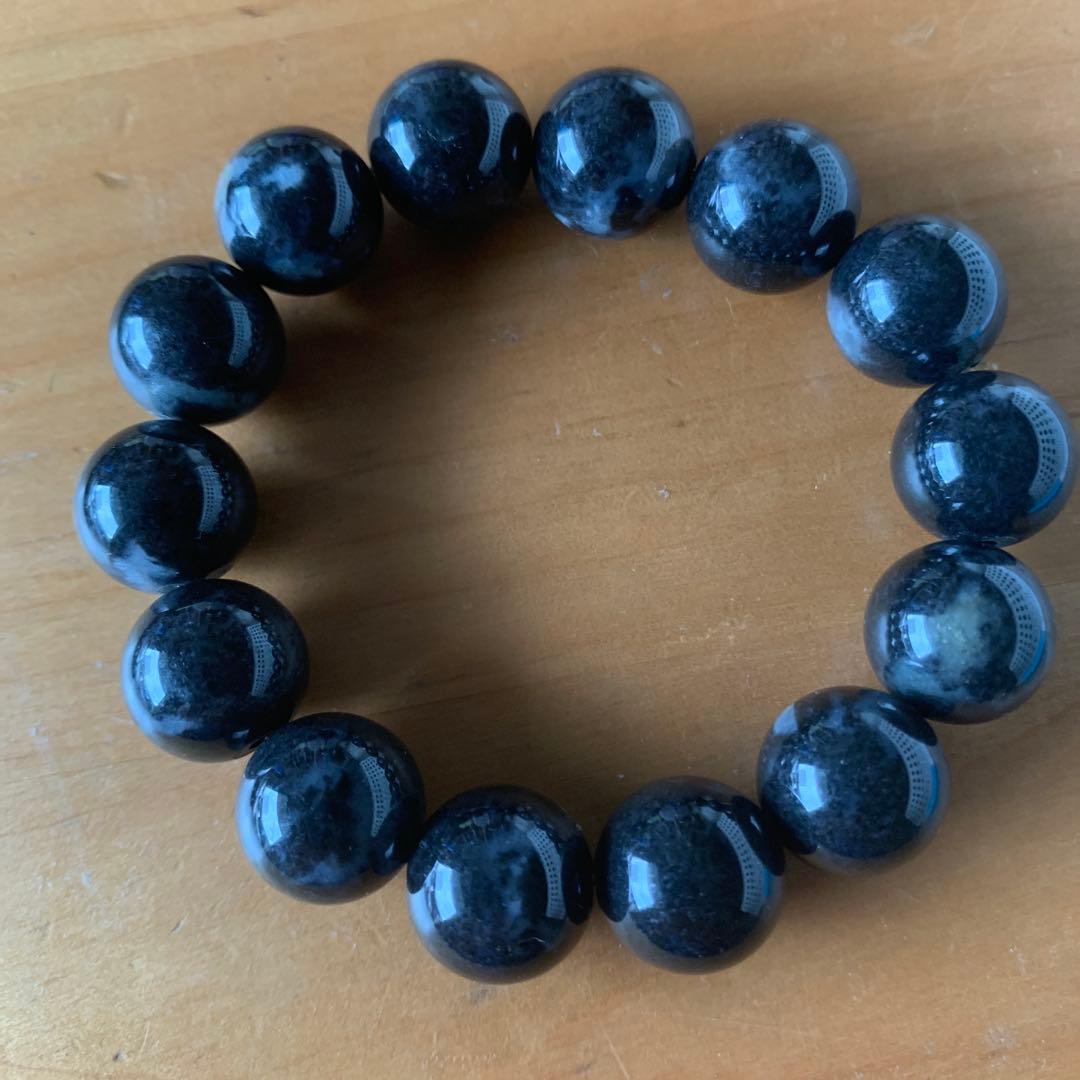 黒翡翠高品質ブレスレット珠15mm14玉N35