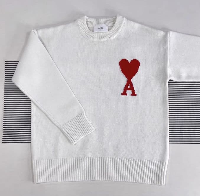 AMI PARIS ハート刺繍 ホワイト ニットセーターユニセックス