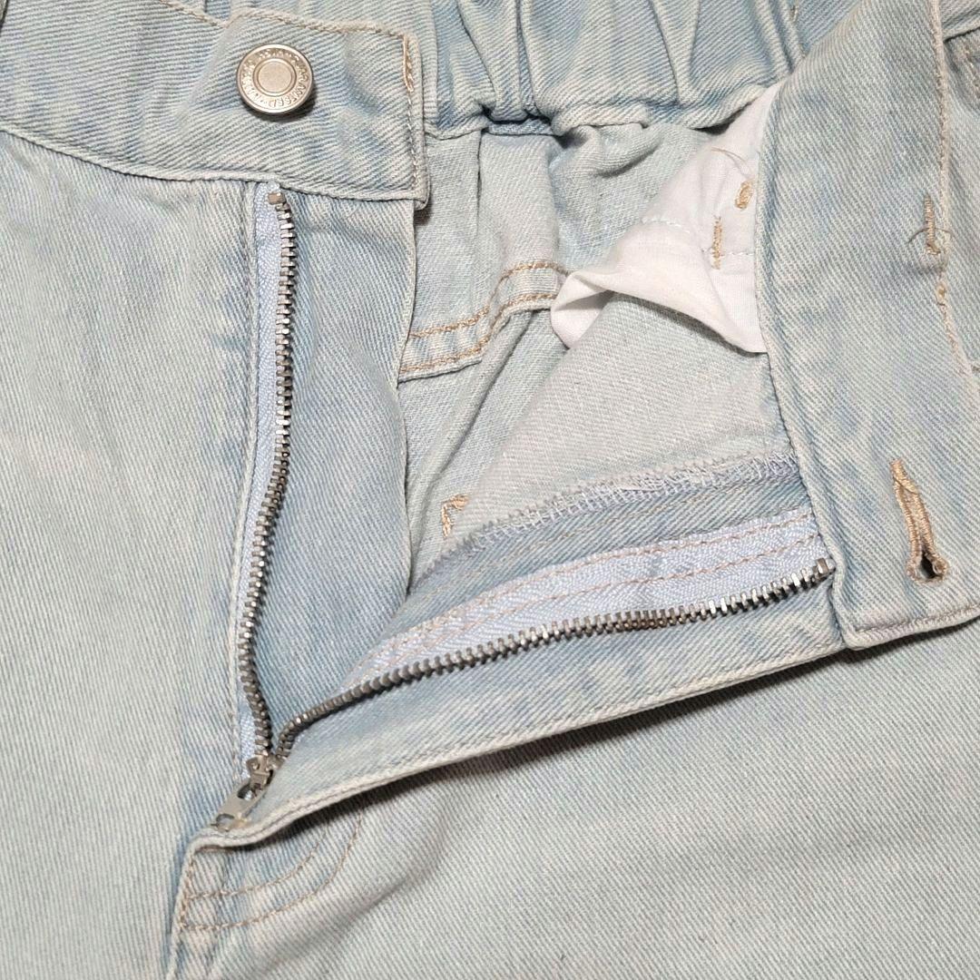 Emsexcite ワイドレッグデニム ダメージ加工 ライトブルー F ゆったり