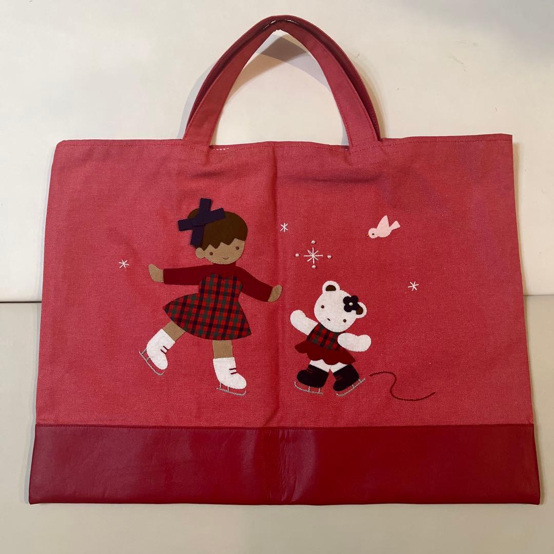 ファミリア familiar デニムバッグ 赤 レッスンバッグ