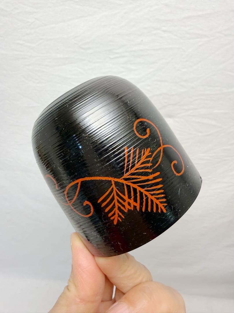 未使用 懐石道具 黒塗 葎型松葉蒔絵 箸洗 5客揃 刷毛