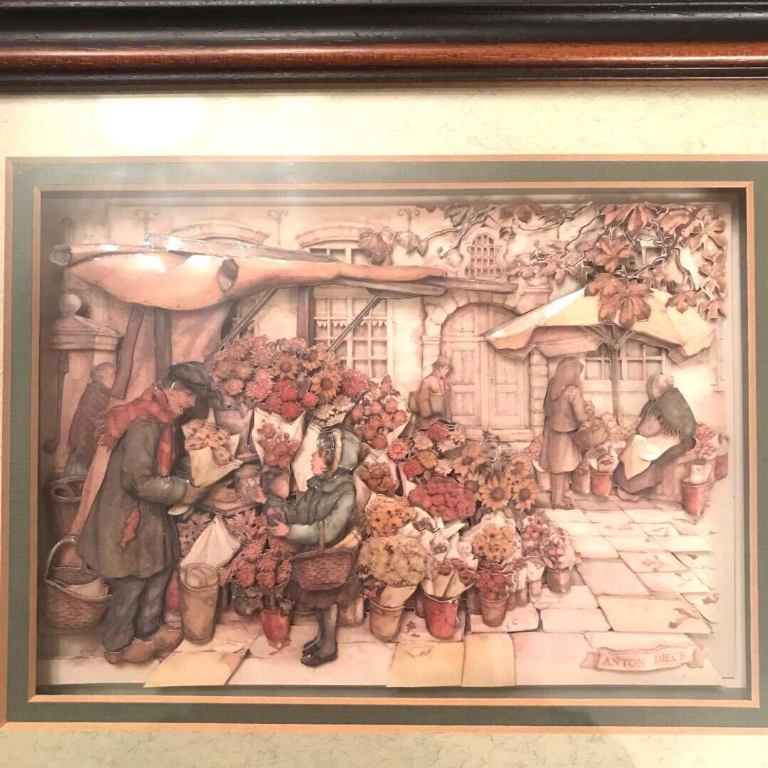 イギリス製　デコバージョン　壁絵　ANTON PIECK フラワーマーケット Anton Pieck Wall Hanging Prints 12x9