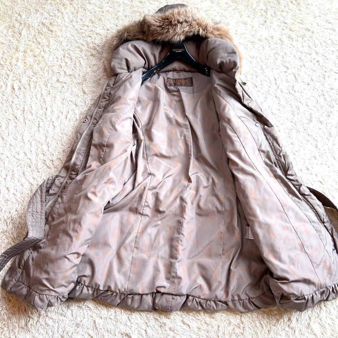 BALMAIN 】本毛皮 ベルト付きダウンコートLフォックスファー バルマン