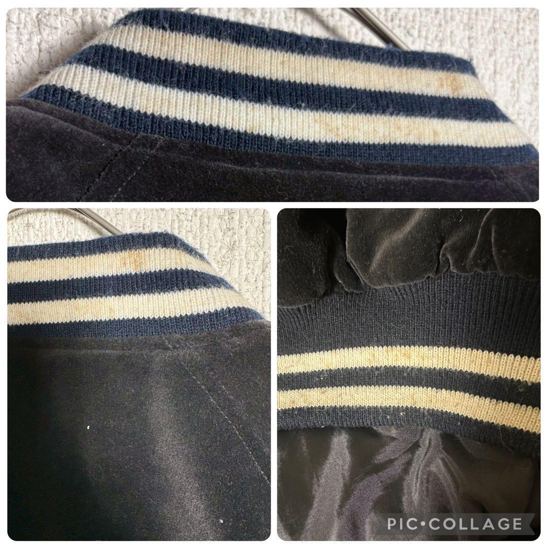 別珍】スカジャン ヴィンテージ ベロア 袖刺繍 鷹 ドラゴン 龍 黒 M〜L