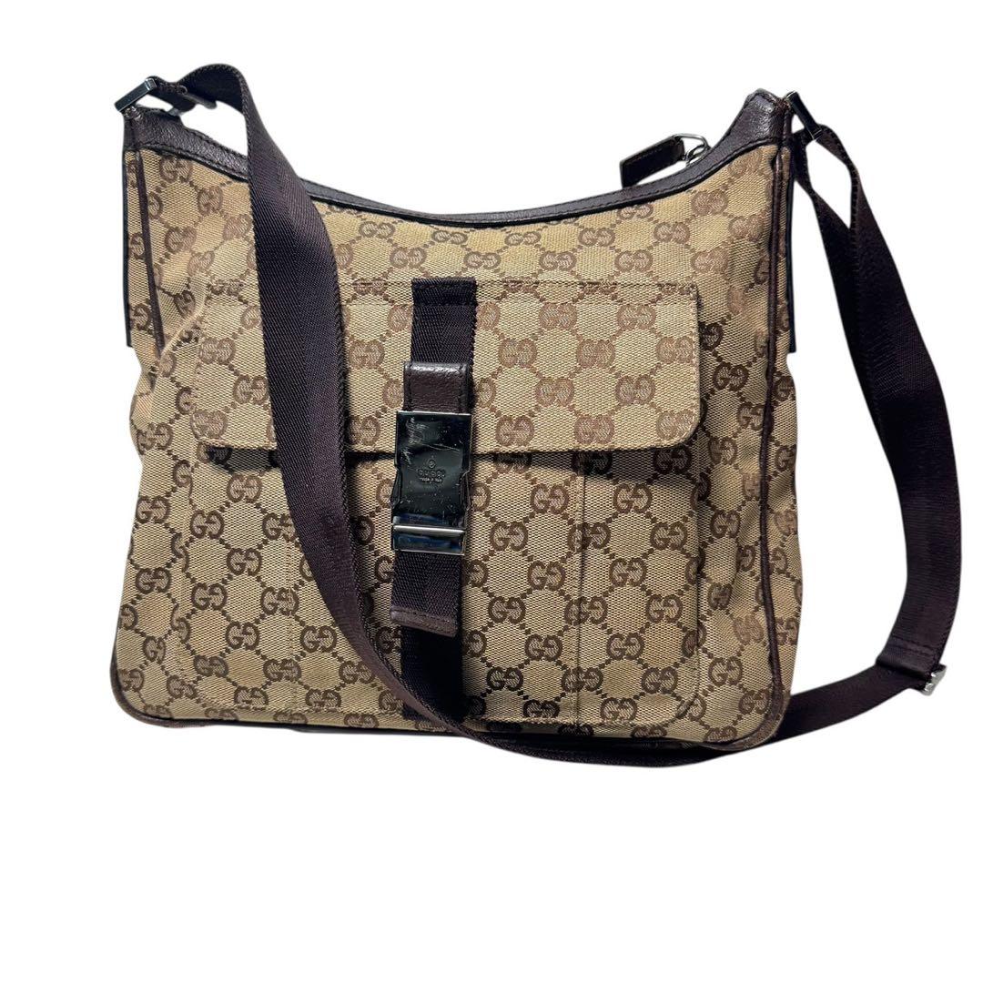 グッチ GG キャンバス レザー ショルダーバッグ メッセンジャー