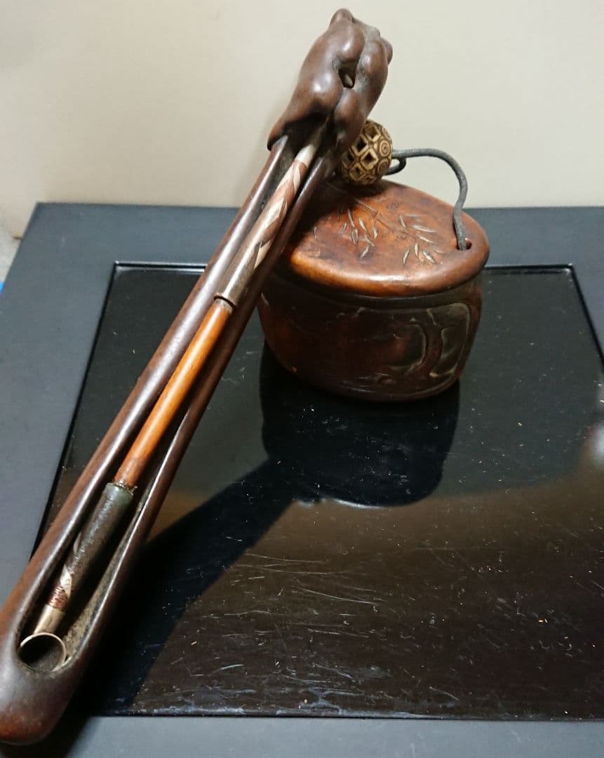 江戸後期～明治期 とんこつ煙草入れ 煙管筒 秋月刀 銀細工キセル