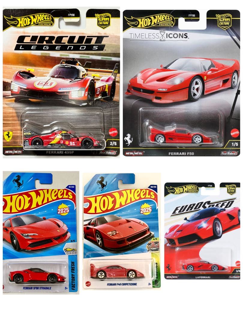 ホットウィール (5点) LAFERRARI、499P、F50、F40、SF90