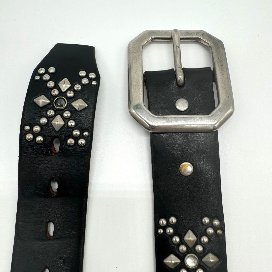 HTC アナザーヘブン クロス ボーン スタッズ レザー ベルト 34 美品