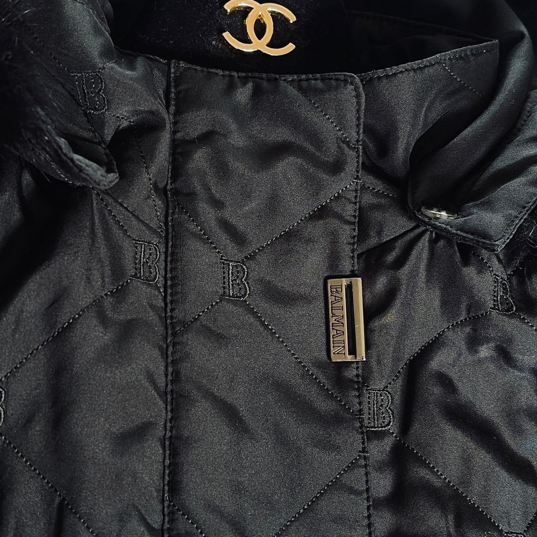 美品✨【バルマン】3wayシルク100%リアルファー総ロゴ中綿ダウンロング