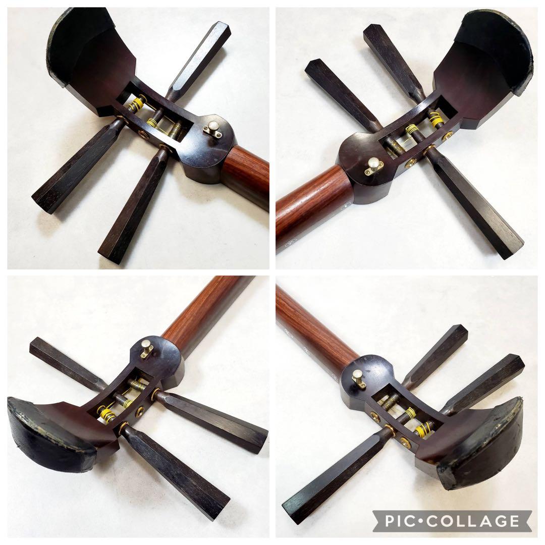 ジャンク 津軽三味線 東さわり 丸打胴 犬皮 中棹 紫檀 三つ折り ハード